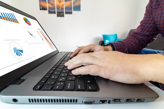 CEO looking at BI charts on a laptop - home office concept