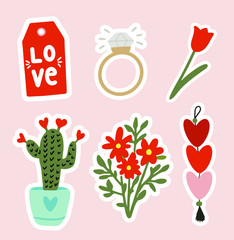Nice set of glider stickers and notes. Stickers bouquet, ring, tulip, tag, cactus and heart. 