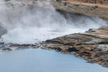 Boiling mud pool in Namafjall Hverir Geothermal Area - Iceland. It is an icon of the Lake Myvatn area.