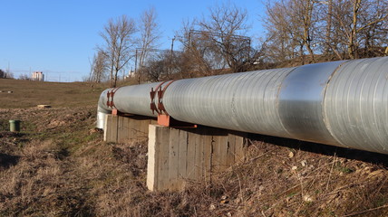 industrial pipes in soil with sewerage water