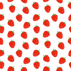 Red, juicy, white strawberry, wild strawberry, seamless texture on a white background, vector. 