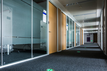 glass corridor in office centre