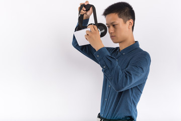 man using the virtual reality headset