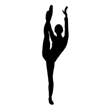 recommend clip art: isolated, black silhouette of a girl gymnast, stretching, acrobatics