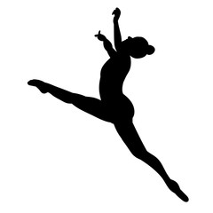  isolated, black silhouette girl gymnast jumping