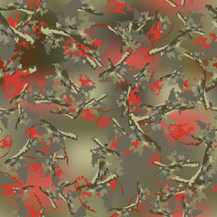 Field camouflage of various shades of grey, green and red colors