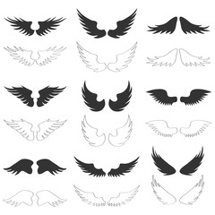 Angel wings, set of angel wings isolated on a white background. Vector, cartoon illustration.
