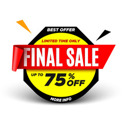 Best offer final sale banner with red ribbon. Vector illustration.