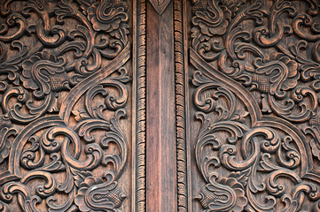 Close up of classical decorative pattern of wood carving