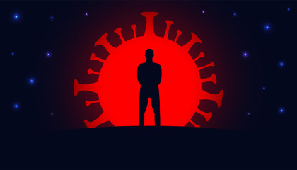 Fototapeta premium Man on coronavirus background. Starry sky. Coronavirus 2019-ncov.