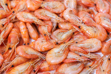 Boiled shrimps on white background. macro