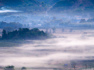 Fog in The Mountain before Morning  on The Ground