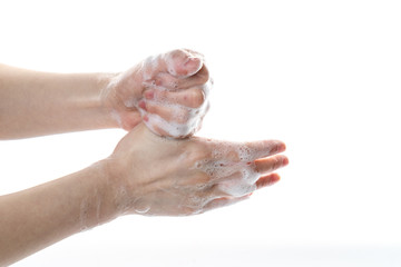 Standard action for hand washing with foam disinfectant hand sanitizer