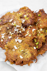 Fried grated potatoes pancakes served on the plate