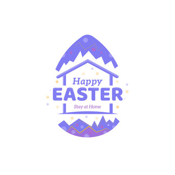 Flat design of Easter egg with home icon for Easter day concept and to stay at home
