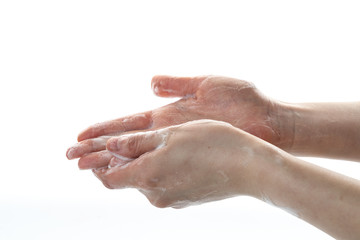 Standard action for hand washing with foam disinfectant hand sanitizer