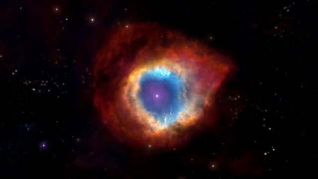 The dynamic and colorful Helix Nebula, Eye of God. Traveling through the spiral nebula and stars. Some of the material is from NASA, ESA, C.R. O'Dell (Vanderbilt University), M. Meixner and P. McCullo