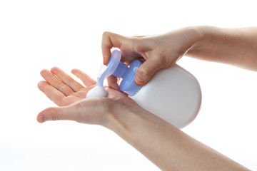 Standard action for hand washing with foam disinfectant hand sanitizer