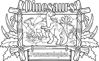 prehistoric dinosaur parasaurolophus, coloring book, contour picture
