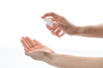 Hand press alcohol bottle spray disinfection