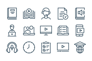 E-learning and Online Education line icons. Training and Online Courses vector linewar icon set.