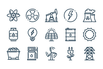 Energy and Eco Power related line icon set. Electricity and Power vector linear icons.