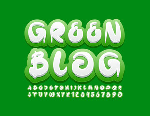 Vector creative template Green Blog with artistic Font. Trendy Alphabet Letters and Numbers