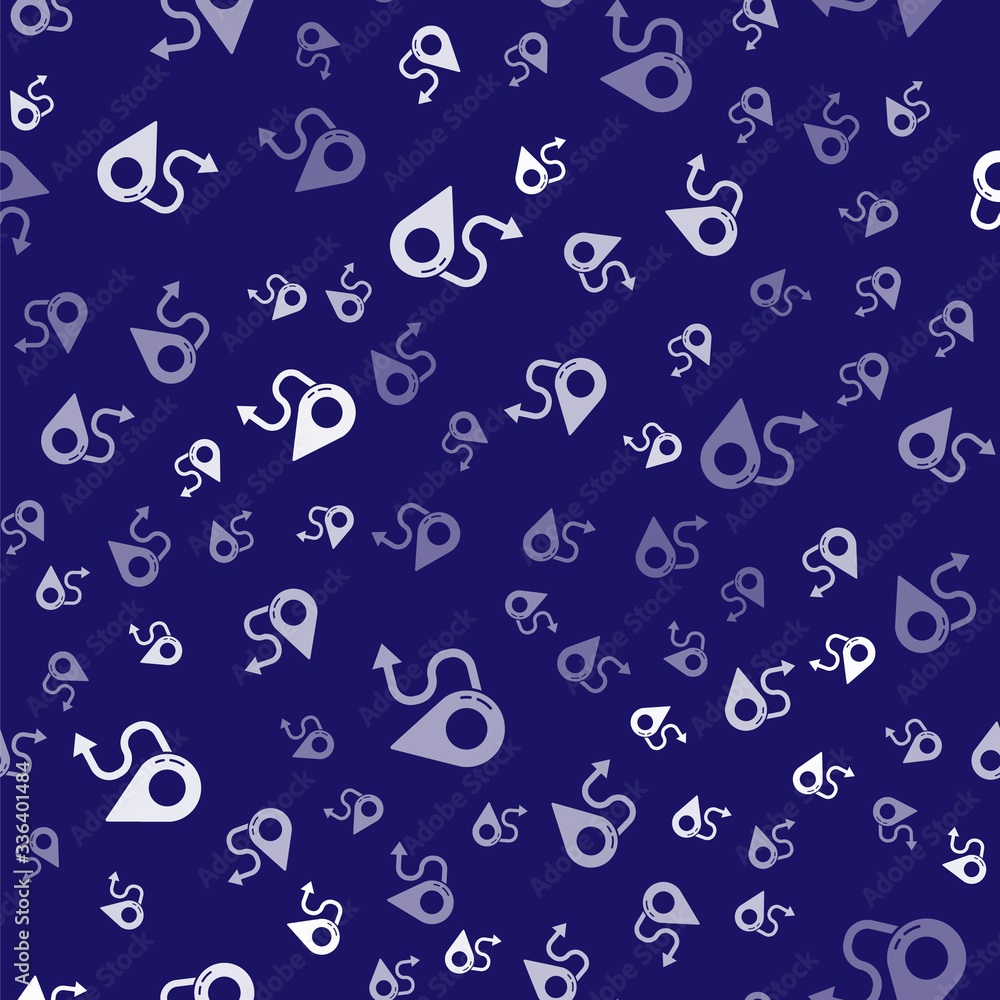 Poster white route location icon isolated seamless pattern on blue background. map pointer sign. concept of
