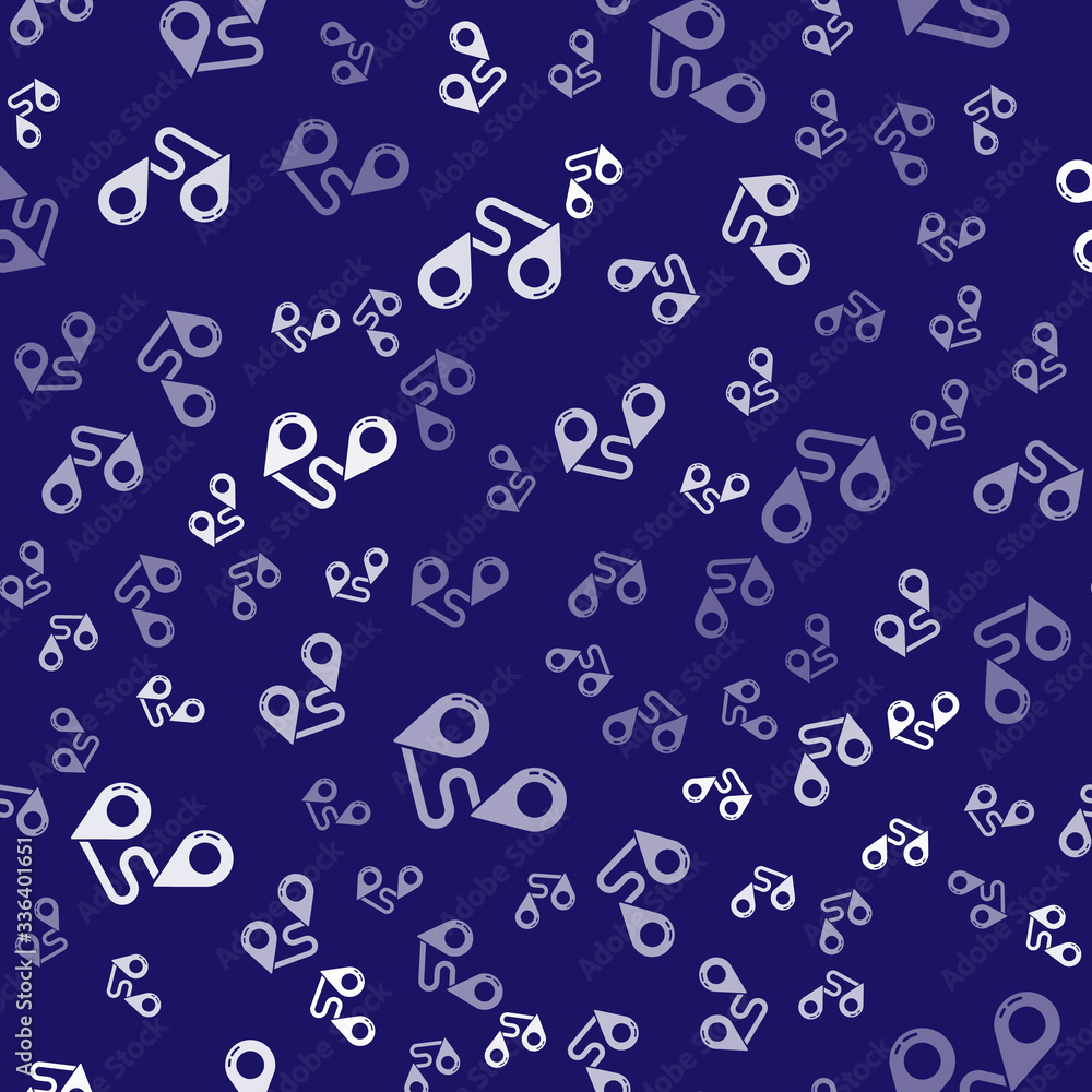 Poster white route location icon isolated seamless pattern on blue background. map pointer sign. concept of