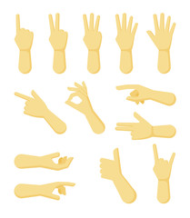 Fototapeta premium hands gestures. human body parts palms fingers pointing and holding gestures white skin hands vector collection
