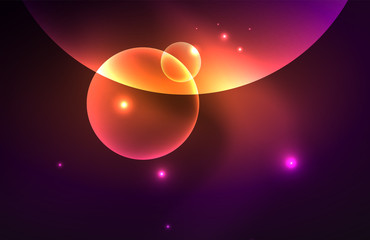 Neon shiny transparent glowing circles with light effects. Techno futuristic vector abstract background For Wallpaper, Banner, Background, Card, Book Illustration, landing page