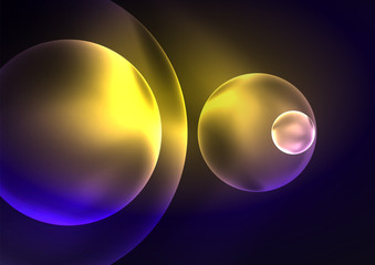 Glowing neon shiny transparent bubbles, glass circles or bio cell concept. Techno futuristic vector abstract background For Wallpaper, Banner, Background, Card, Book Illustration, landing page
