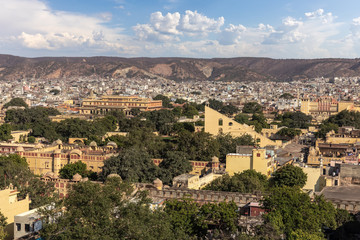 Fototapeta na wymiar Jaipur downtown and Jantar Mantar monuments, India