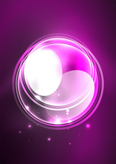 Glowing neon shiny transparent bubbles, glass circles or bio cell concept. Techno futuristic vector abstract background For Wallpaper, Banner, Background, Card, Book Illustration, landing page