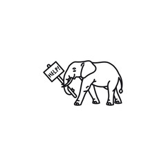 Elephant holding help sign vector line icon