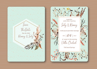 pastel green wedding invitations with floral watercolor