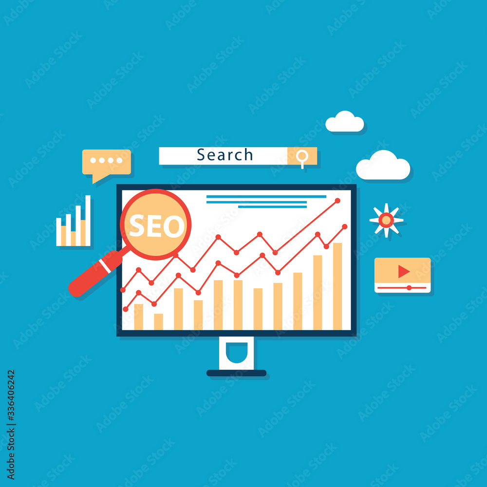 Poster flat modern vector concept seo optimization and analytics