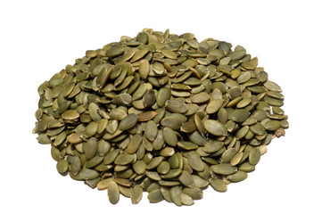 Pile of pumpkin seeds isolated on white background