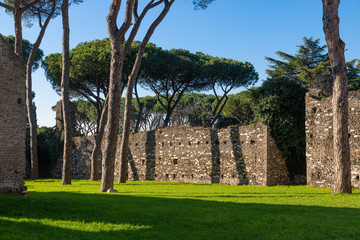 Park of the Church of San Nicola Capo Bove. The building is located on the Via Appia Antica, opposite the Mausoleum of Cecilia Metella. It is a rare example of a sacred Gothic-style building in Roma.