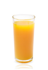 Closeup glass of fresh orange juice isolated on white background with clipping path