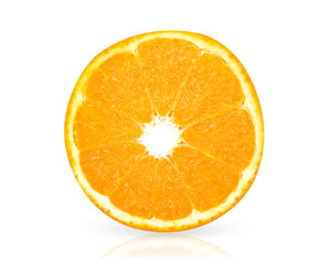 Closeup ripe orange slice isolated on white background with clipping path 
