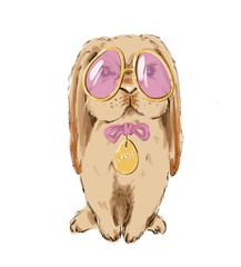 cute easter bunny with egg-shaped glasses For decoration and card 
