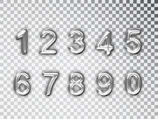 Silver numbers set isolated. Realistic Silver shiny 3d numbers with shadow. For decoration of cute wedding, anniversary party label