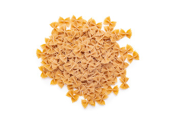 Whole grain farfalle pasta isolated over white. Clipping path at 300%