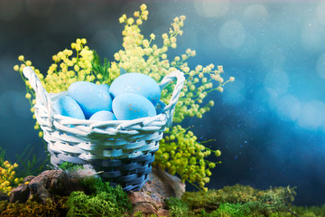 Ester background with colorful easter eggs