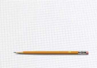 Top view of blank notebook sheet with pencil. Vector illustration.