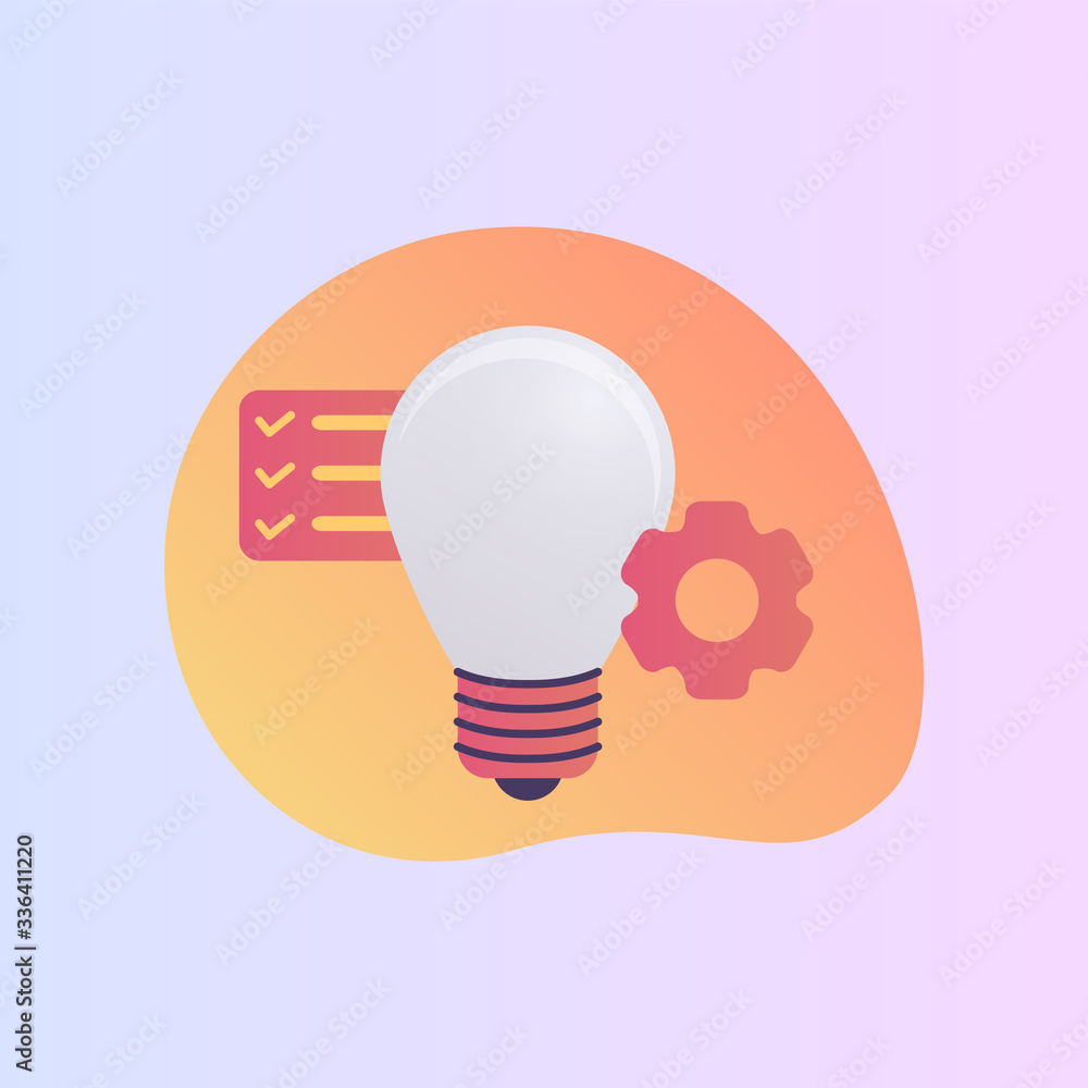 Poster lamp idea business solution checklist icon with modern color full and fluid shape wave