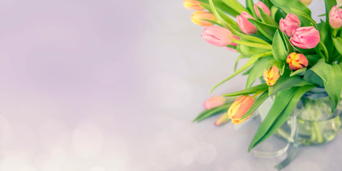 Spring background with tulips. Card for Mothers day, 8 March, Easter