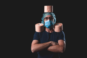 Coronavirus COVID-19 hysteria with toilet paper / illustrative presentation about real panic...
