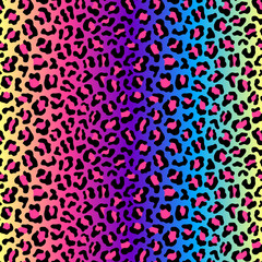 Colorful leopard seamless pattern. Neon rainbow colored gradient background. Vector wallpaper.  © InnaPoka